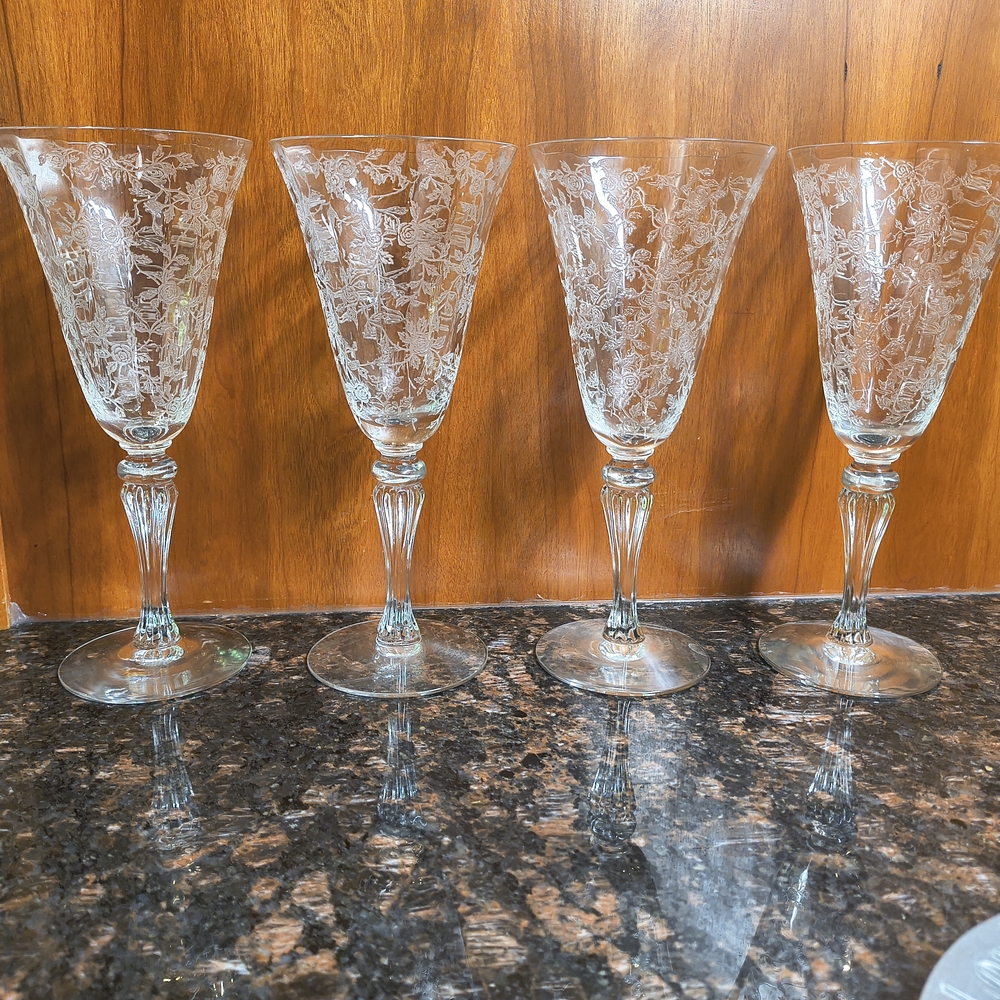 4 Tiffin Franciscan Cerice 7 7/8" Tall Wine or Water Goblets
